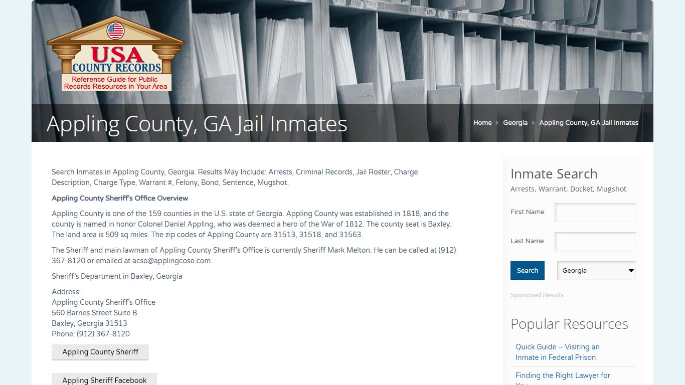 Appling County, GA Jail Inmates | Name Search
